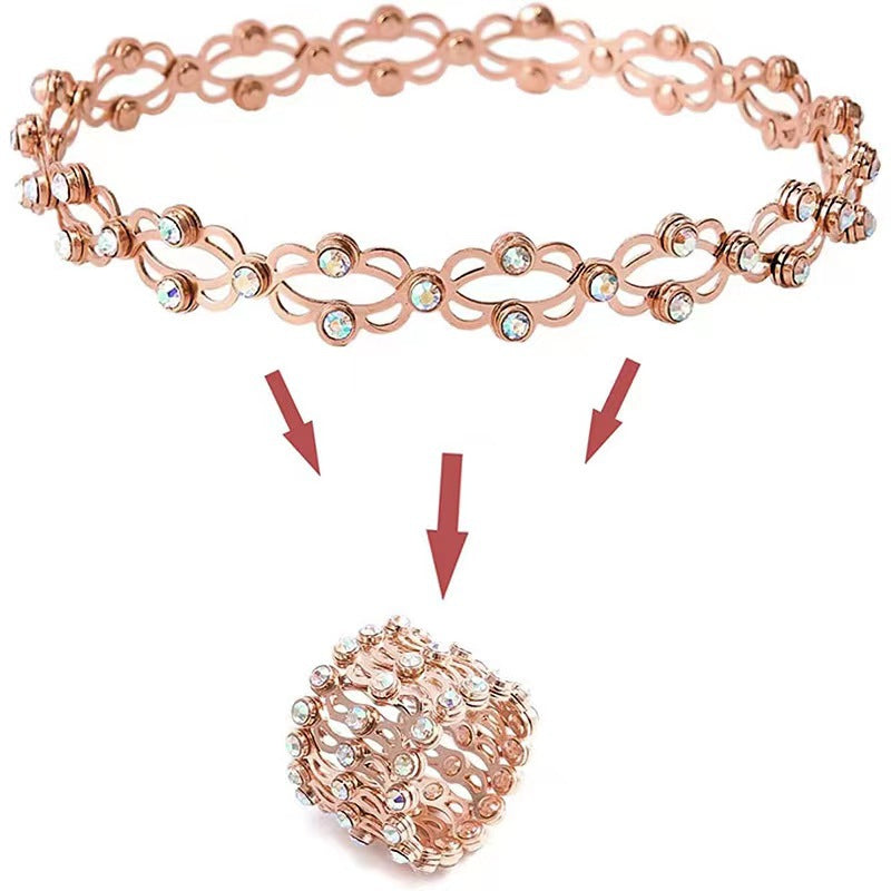 Pulsera de metal con incrustaciones de diamantes deformables al por mayor con anillos
